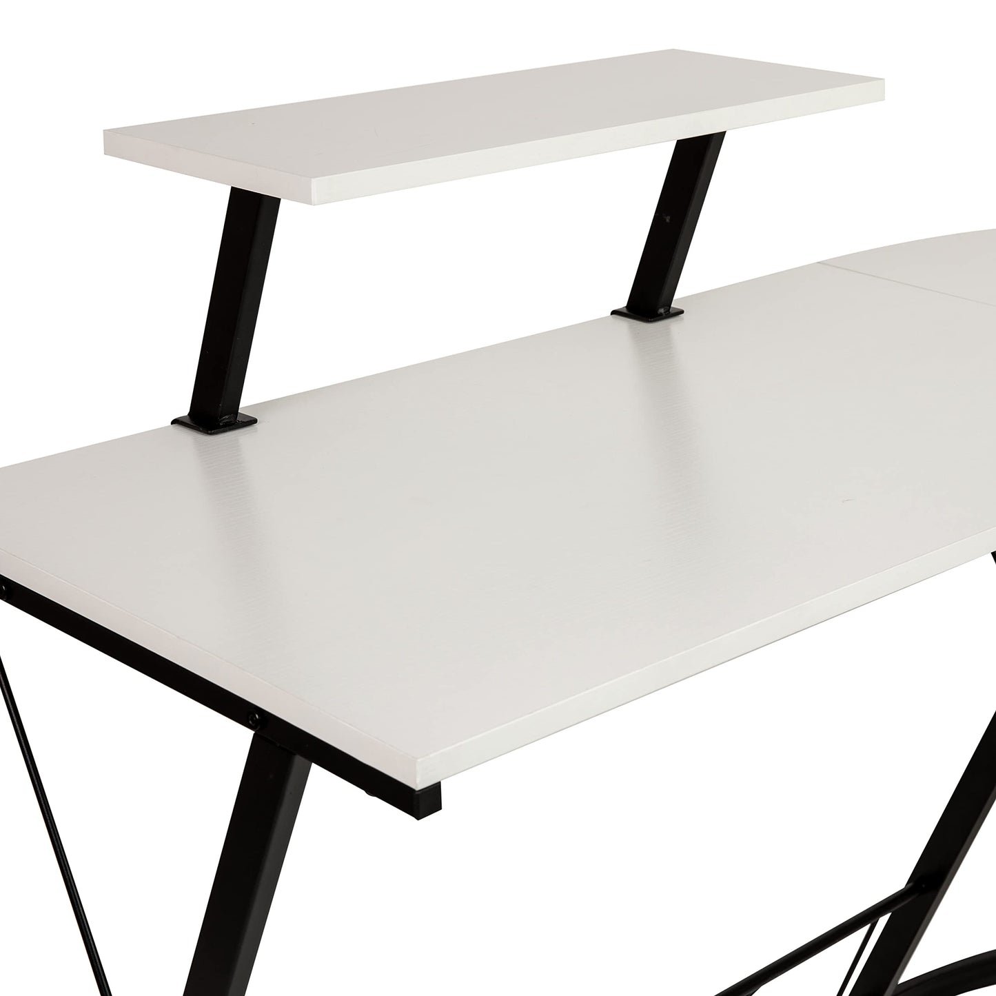 Flash Furniture Ginny Corner Desk - White/Black Space Saving L-Shaped Gaming Desk with Monitor Shelf - 71.5" 2-Tier Computer Desk, Home Office Desk, Easy Assembly