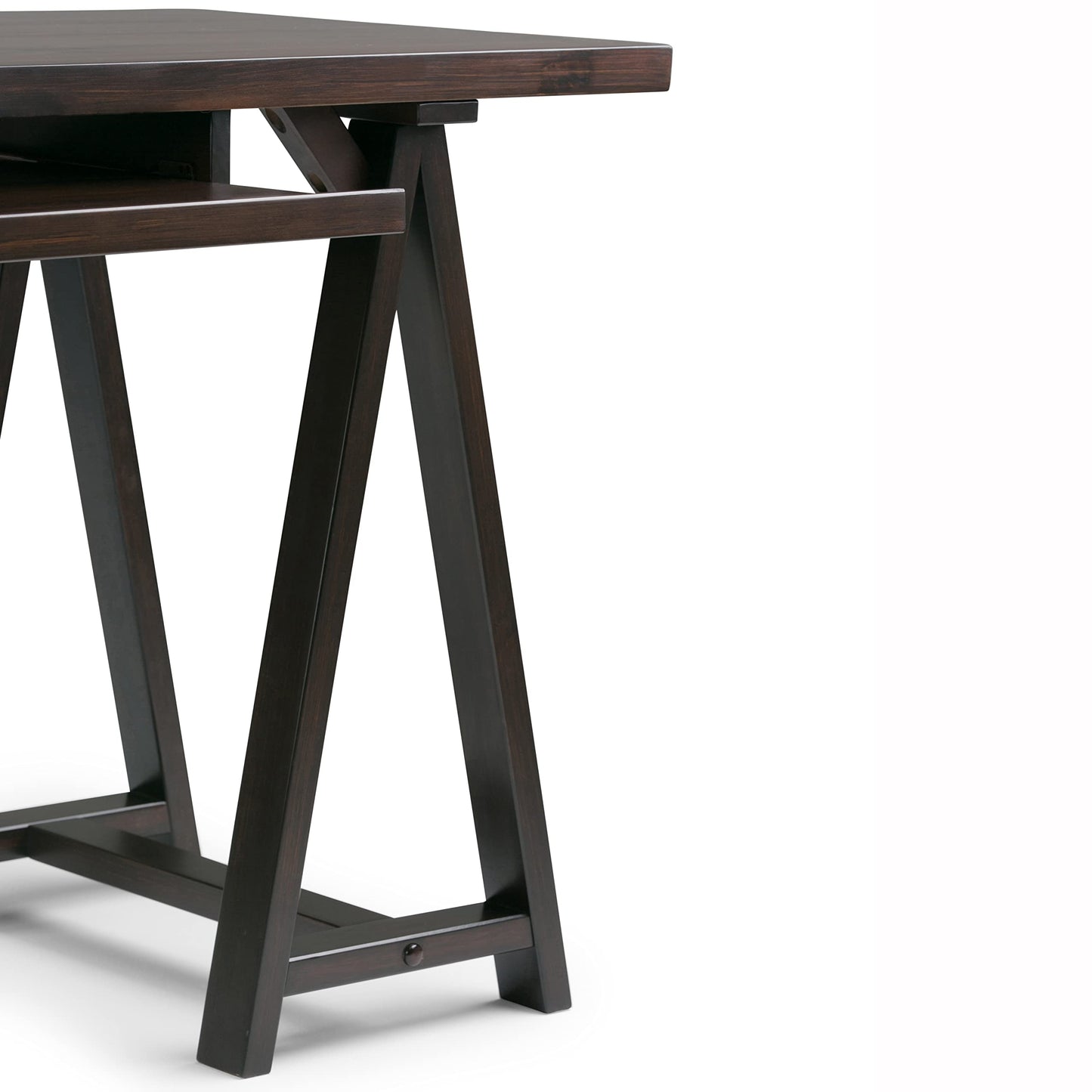 SIMPLIHOME Sawhorse Desk - 60 Inch Wide Solid Wood Writing Desk in Dark Chestnut Brown, Modern Industrial Home Office Computer Table for Workspace with Sawhorse Base and Integrated Keyboard Tray