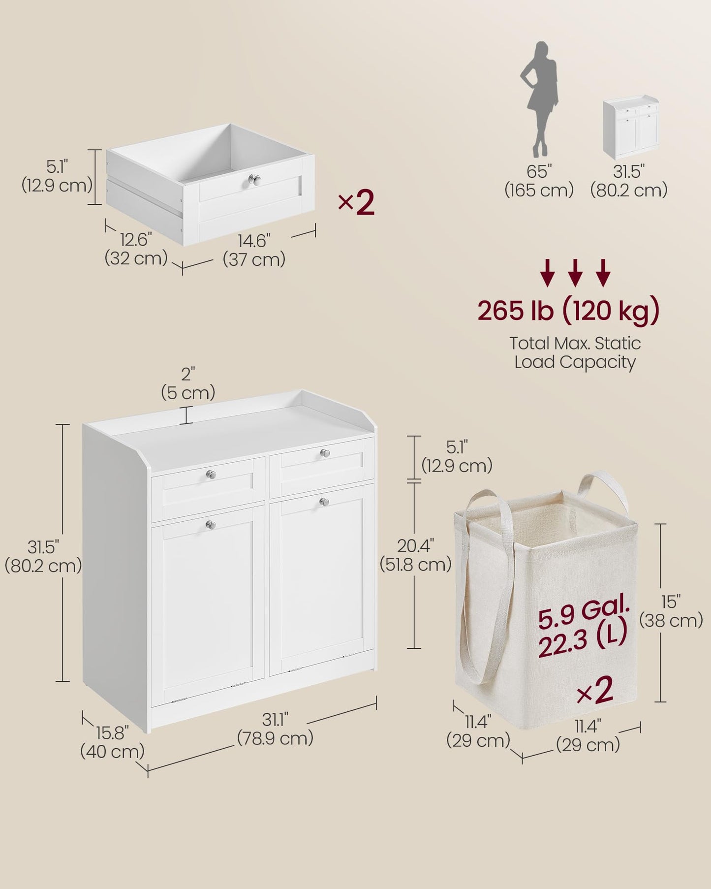 VASAGLE Laundry Cabinet with Tilt-Out Basket, Freestanding Storage Unit with Drawer and Laundry Hamper, for Bathroom, Living Room, 15.8 x 31.1 x 31.5 Inches, Cloud White UBBC751W01
