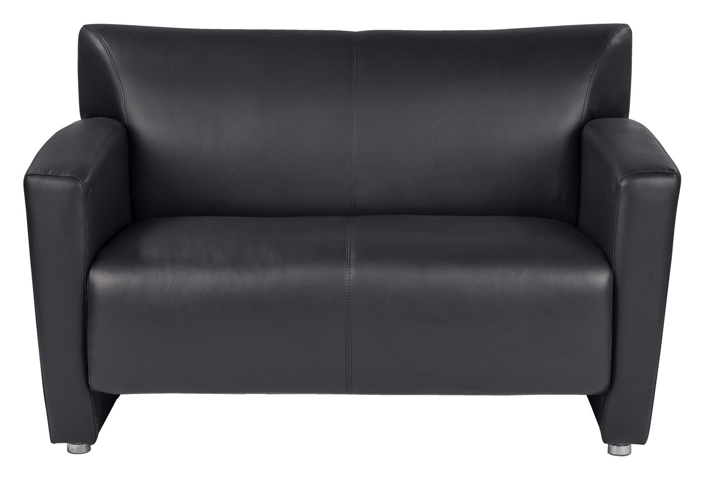 OSP Furniture Office Star Black Faux Leather Loveseat with Silver Finish Legs