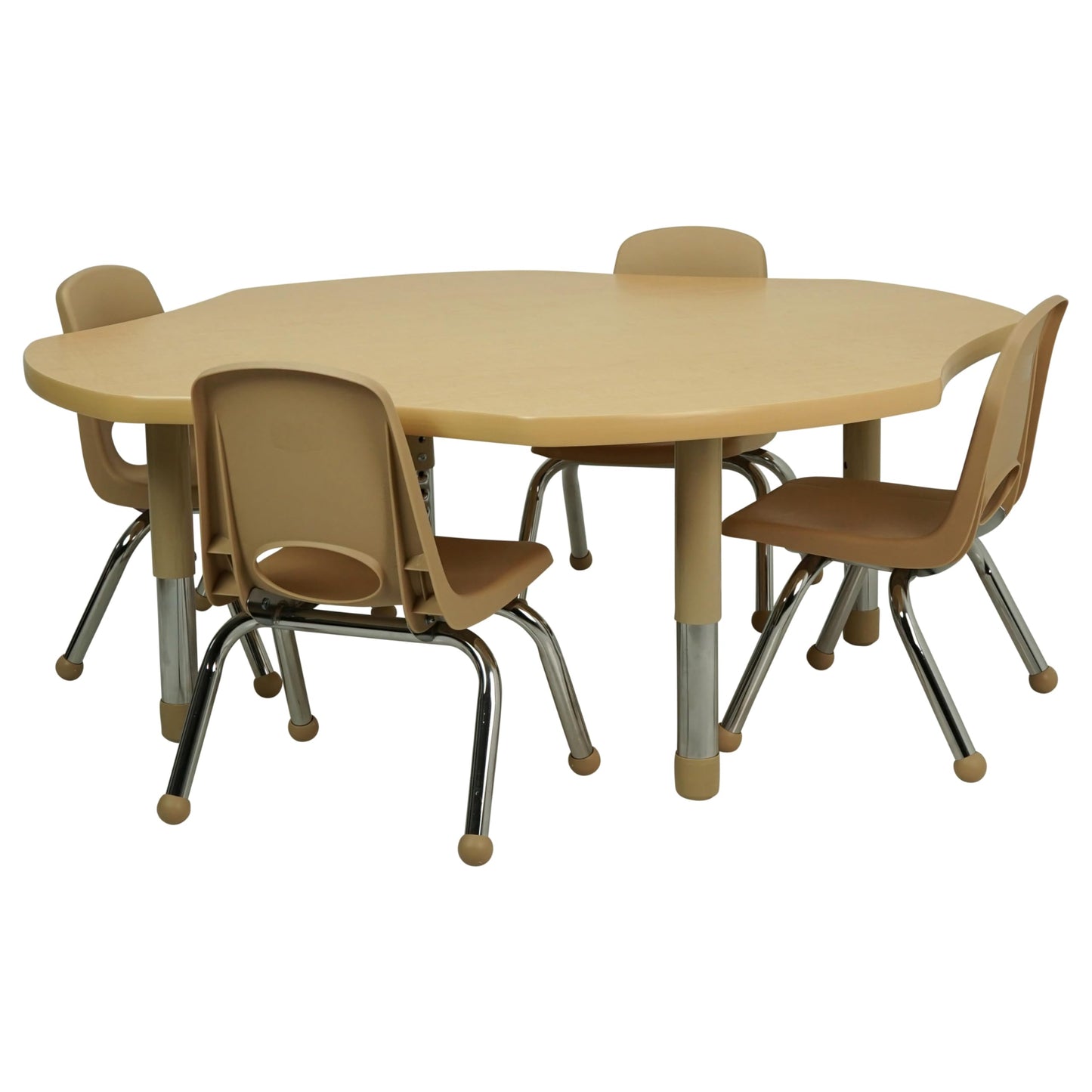 FDP Clover Toddler Activity School Table (48 inch), Neutral Sand Tiny Tot Legs, Adjustable Height 12-18 inches - Maple Top and Maple Edge