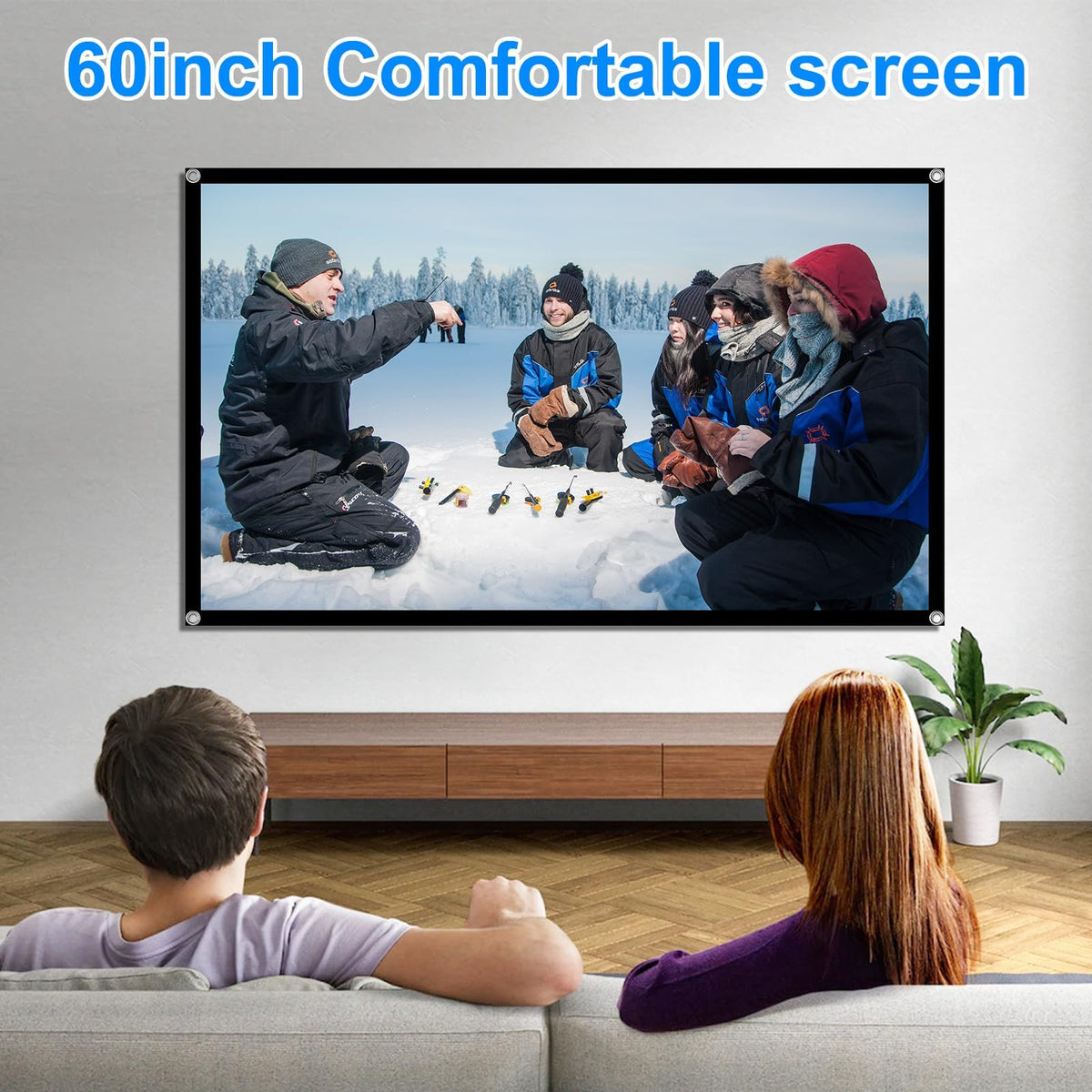 60 Inch Projector Screen, OKEDUO 4K 16:9 HD Portable Black Backing Movie Screen, Anti-Crease Indoor Outdoor Simple Install Foldable Projection Screen for Camping, RVing, Outdoor Theater Nights