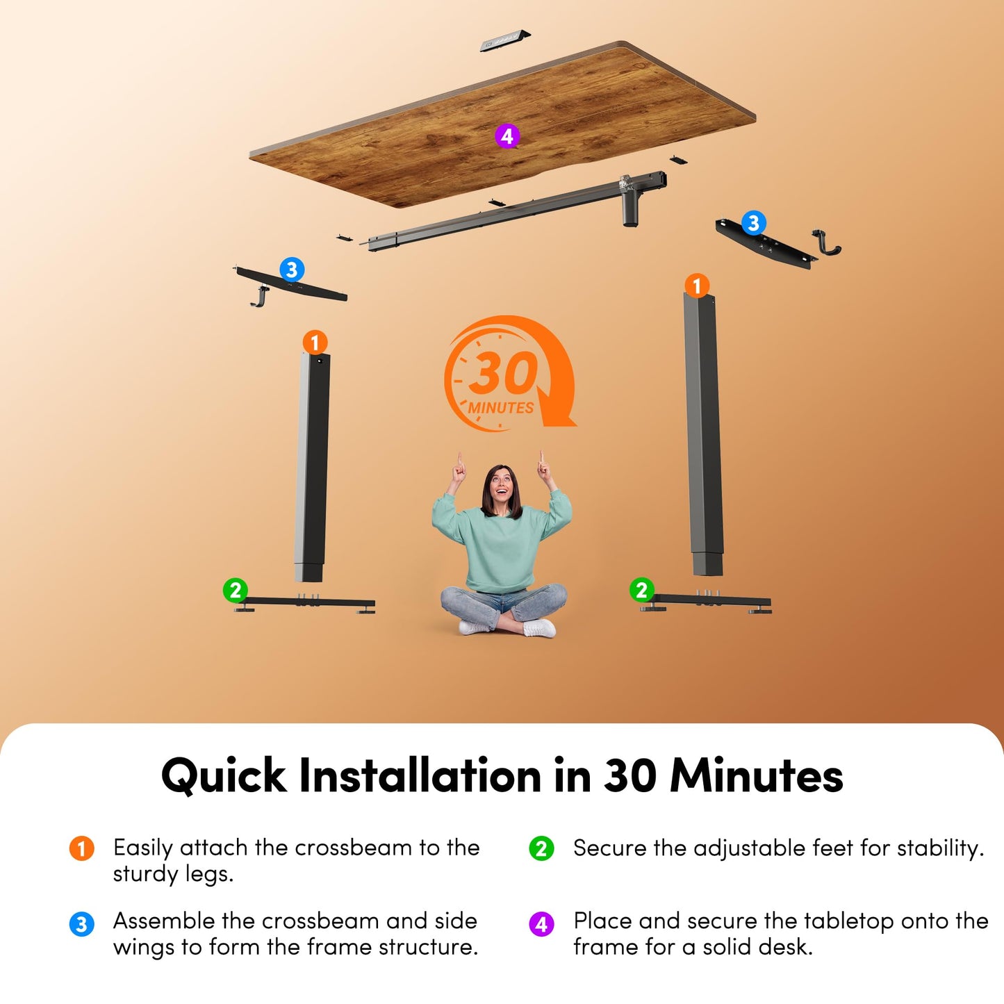 FEZIBO 48 x 24 Inchs Electric Standing Desk, Height Adjustable, Sit Stand Up, Computer Office Desk with Splice Board, Black Frame/Rustic Brown Top