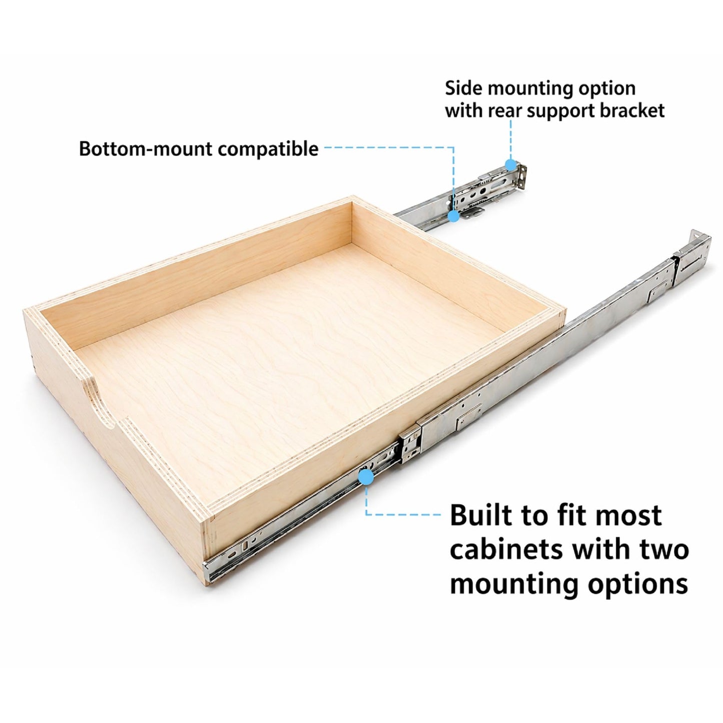 COUVER Birch Wood Pull-Out Cabinet Organizer - Soft Close Slide-Out Drawer for Kitchen & Bathroom, DIY Non-Assembled Wooden Under Sink Storage, Bottom-Mounted Side-Mounted, 33 inch