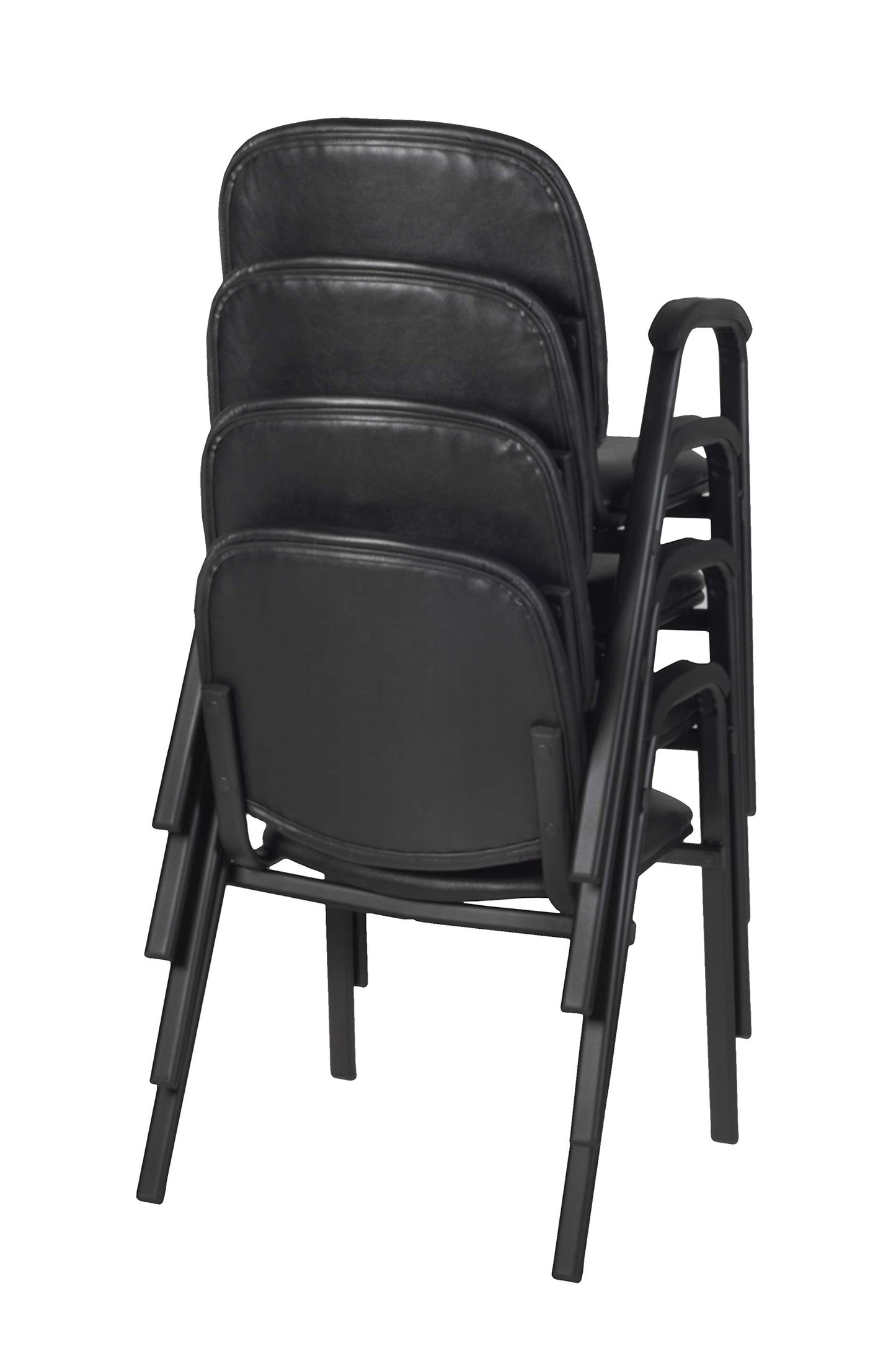 Romig Ace Vinyl Guest Stacking Chair with Arms, Durable and Comfortable Upholstery, Sturdy Steel Frame, Stackable Design for Office, Reception, and Conference Areas - Midnight Black (4 Pack)