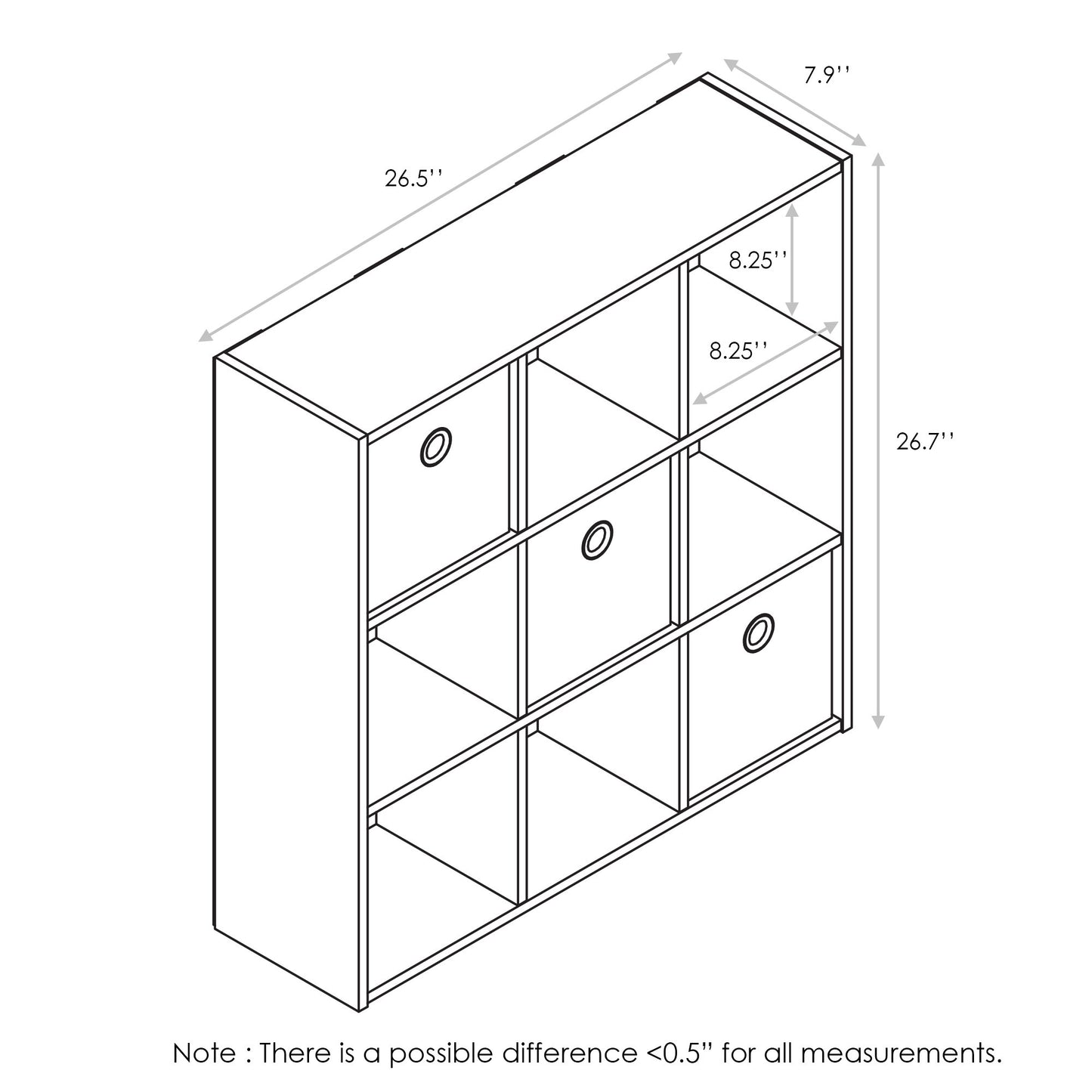 Furinno Simplistic 9-Cube Organizer with Bins, Small Size (Assembled Unit Dimensions : 7.9"D x 26.5"W x 26.7"H Inches), Dark Walnut