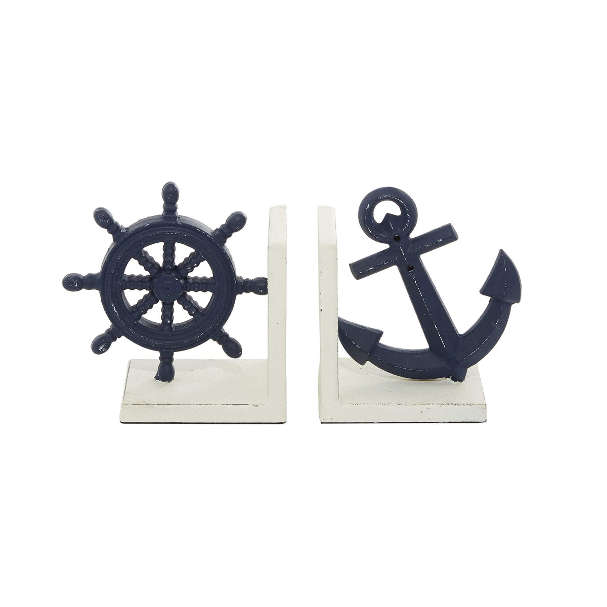 Deco 79 Metal Anchor and Ship Wheel Bookends, Set of 2 6"W, 6"H, Blue