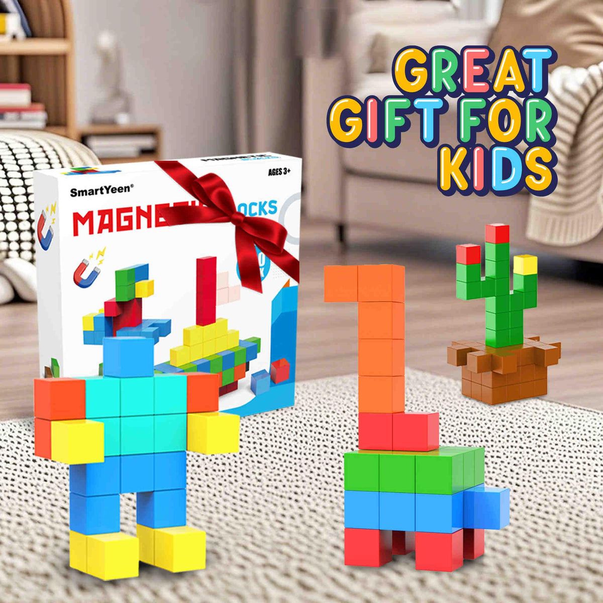 SmartYeen 400PCS Magnetic Blocks,Magnetic Building Blocks for Toddlers Sensory & STEM Montessori Toys,Ideal Gifts for Boys Girls 3-8 Years Old