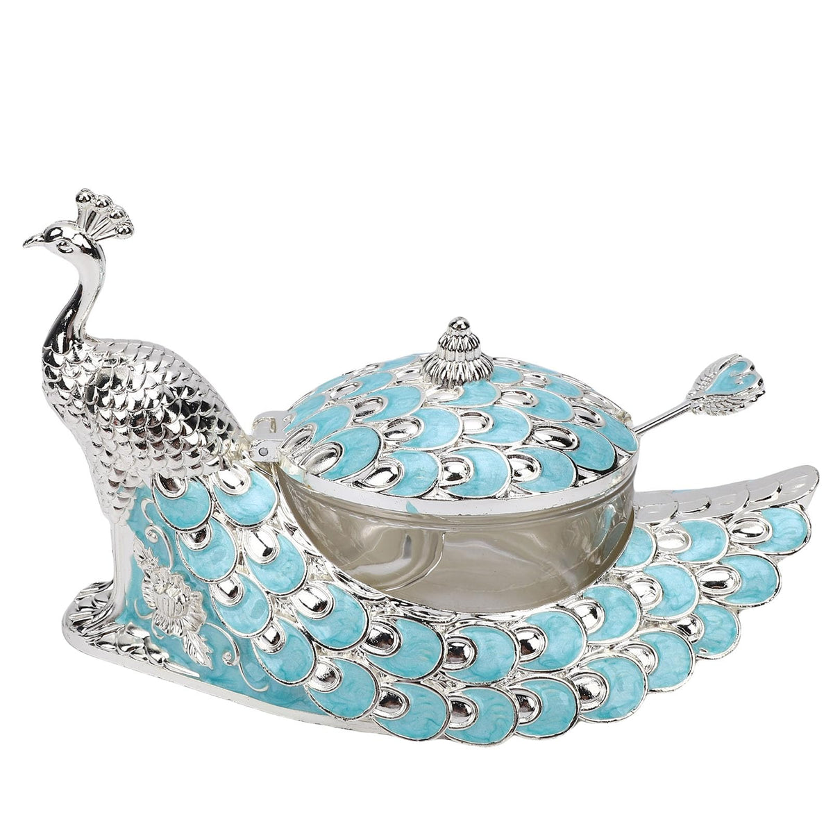 NOENNULL Sugar Bowl with Lid and Spoon Peacock Shaped Vintage Exquisite Embossed Sugar Container for Home Kitchen Coffee Bar Accessories