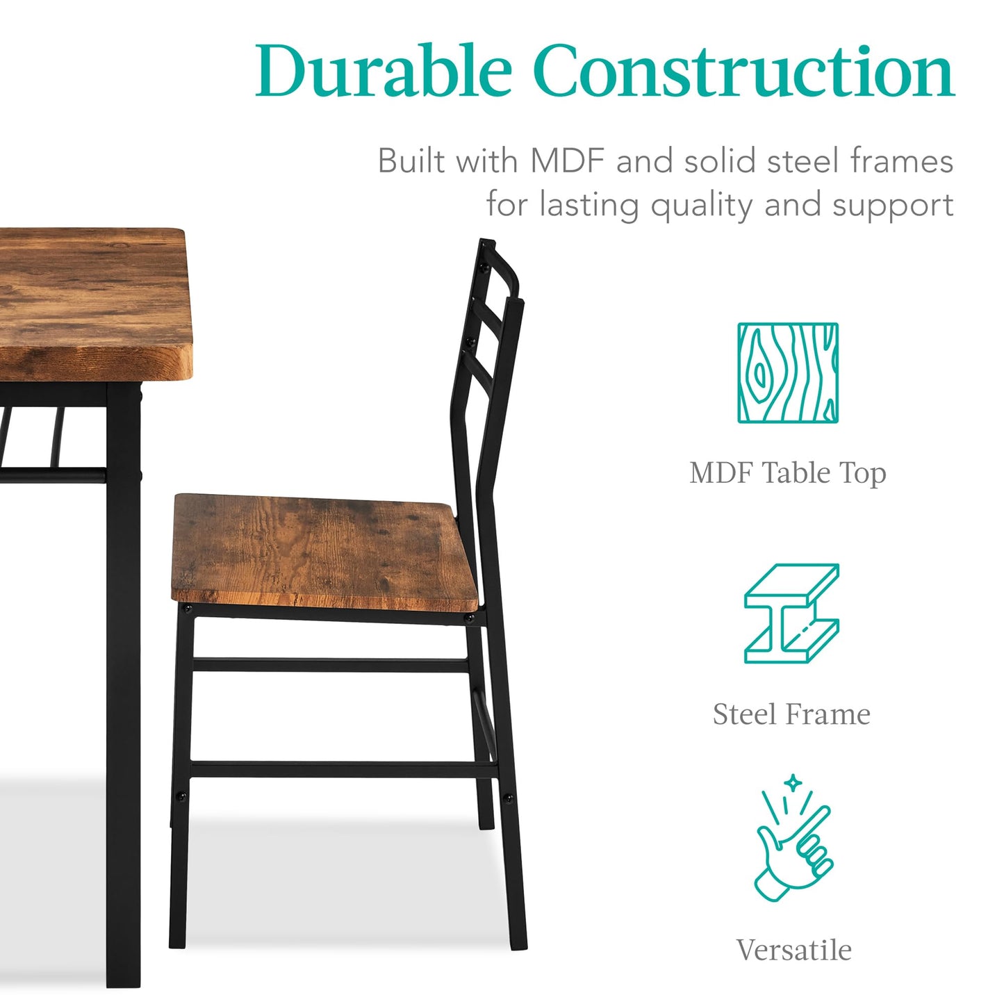 Best Choice Products 5-Piece Modern Dining Set W/Steel Frame, Space Saving Rectangular Kitchen Table W/ 4 Matching Chairs & Storage Rack for Apartments, Kitchens & Dining Rooms - Medium Brown/Black