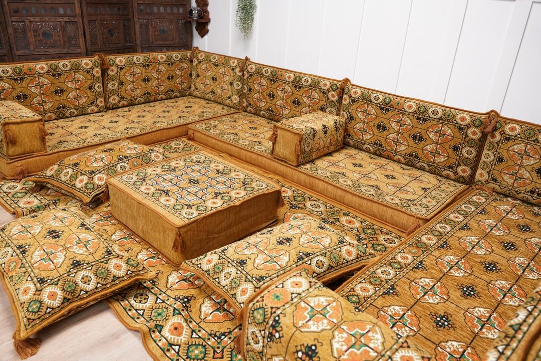 arabicsofa U Shaped Arabic Floor Seating – Handmade Majlis Set– Bohemian Style Sofa