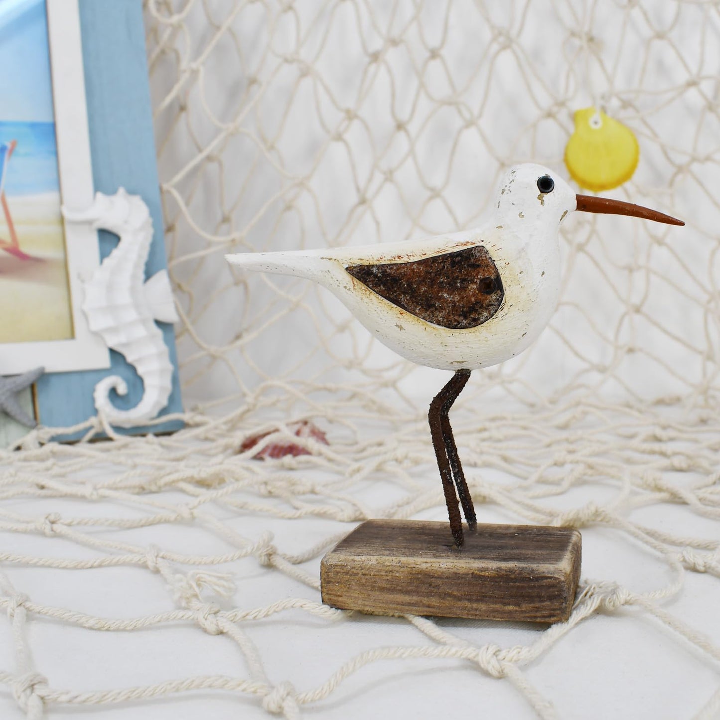 Morning View Wooden Sea Birds Decor Wood Seagull Statue Bird Figurines Seabird Statue Standing Seagulls Decorations Coastal Sculpture Nautical Beach Ocean Home Table Garden Yard Lawn Outdoor 4.1 Inch