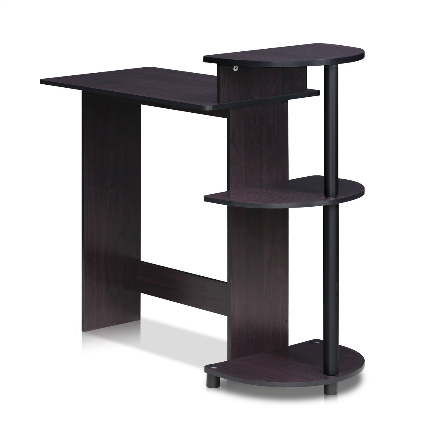Furinno Compact 29-Inch Brown Computer Desk, Office Desk with 3 Side Shelves, Rectangular Home Office Desk, Gaming Desk for Home Office, Bedroom, Study Room, Dark Mocha