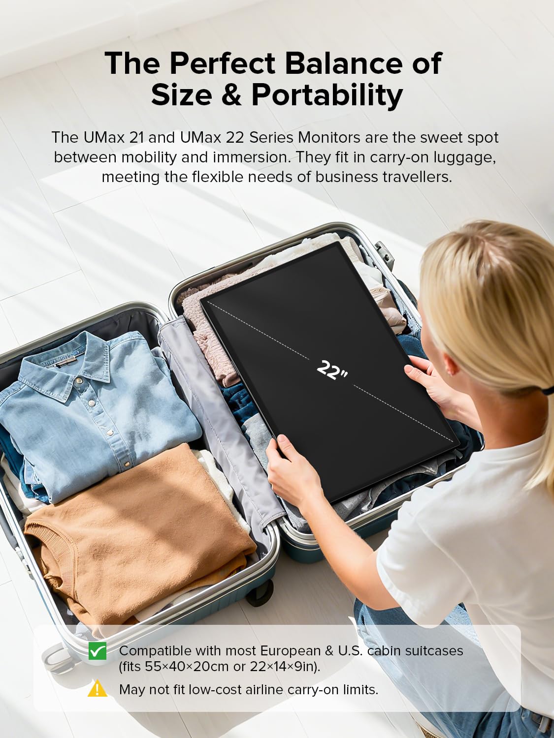 UPERFECT Portable Monitor, 22" 2K QLED 100% DCI-P3 2560×1440 QHD FreeSync HDR Laptop Monitor, w/VESA, Stand, USB-C Mini HDMI Travel Second Monitor for Computer, Phone, Mini PC, Gaming Consoles