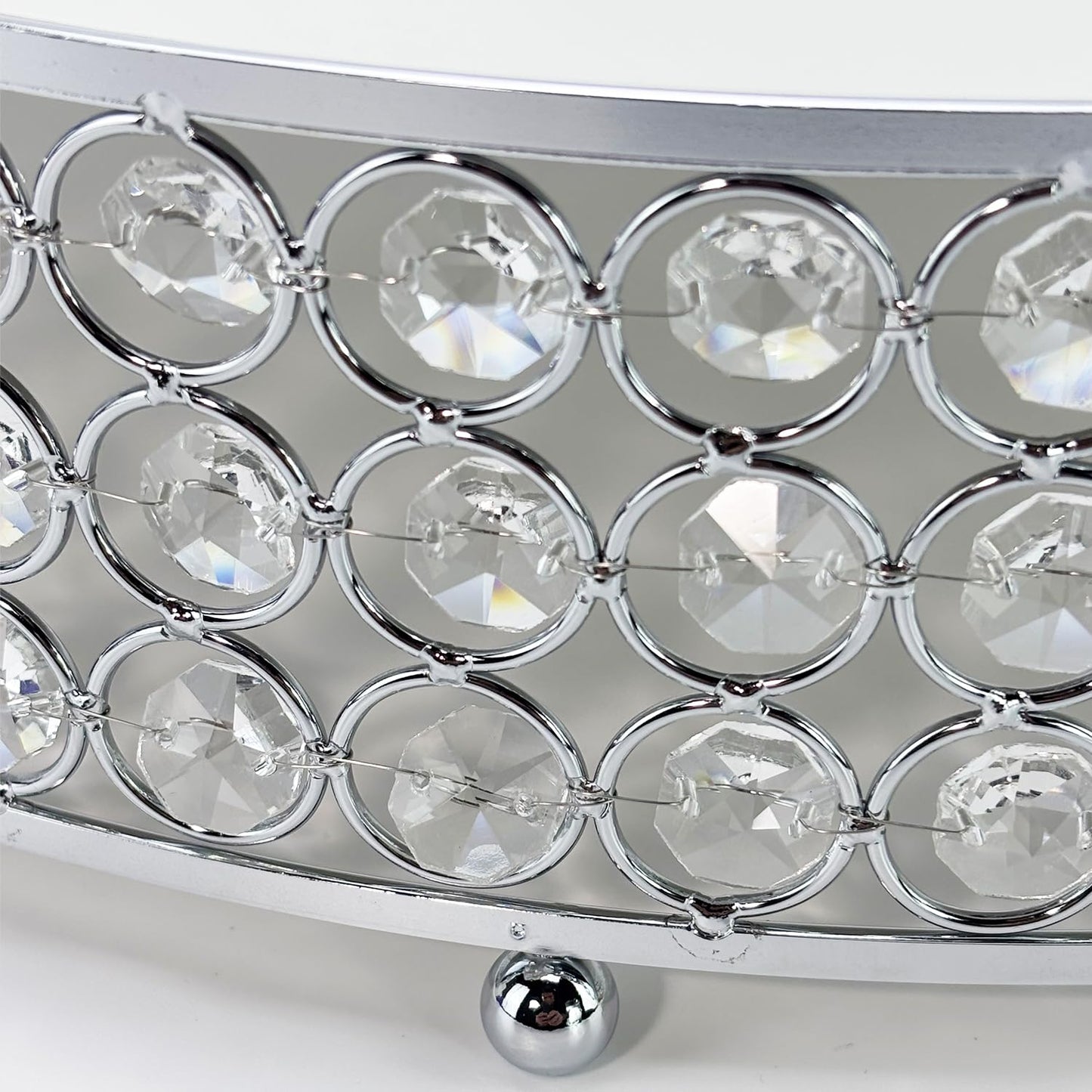 FEICTPOX Metal Cake Stand with Beaded Crystal Display Cake Pedestal,Baking Party Supplies Centerpiece,Silver 16 Inch