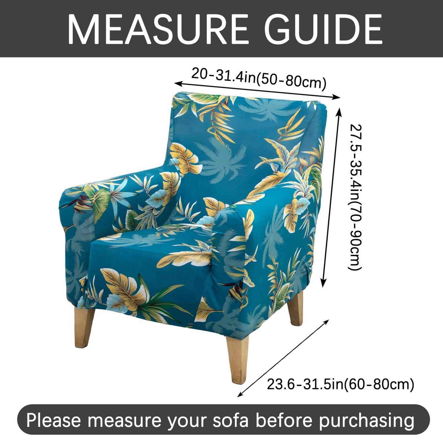 Adigau Printed Armchair Slipcover Stylish Elastic 1-Piece Chair Covers with Arms Soft Covers Couch Protector for Living Room/Bedroom(Green Leaf)