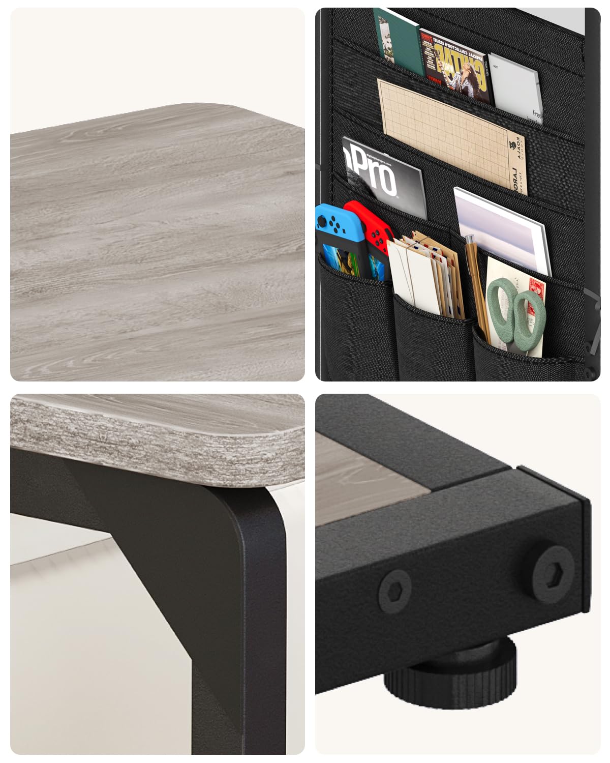Wood Pedestal Couch End Tables Set of 2, TV Trays for Eating on Couch Tables that Slide Under, Dinner Snack Coffee Sofa C Shaped Side Table, Small Stand TV Tray for Couches Living Room, Grey ET-P-GY2