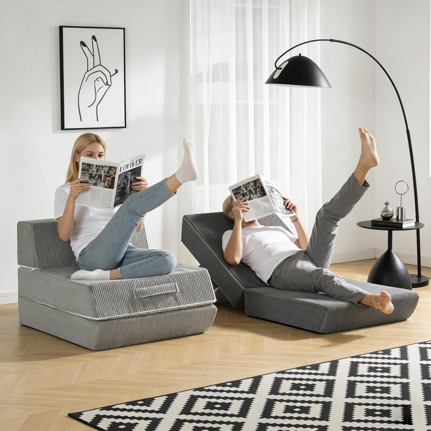 Trenda Folding Sofa Bed, 16lbs Convertible Sleeper Chair with Removable Back Pillow & Handle, Washable Cover Solid Foam Fold Out Chair Bed for Living Room, Apartment, Guest, Single, Light Grey