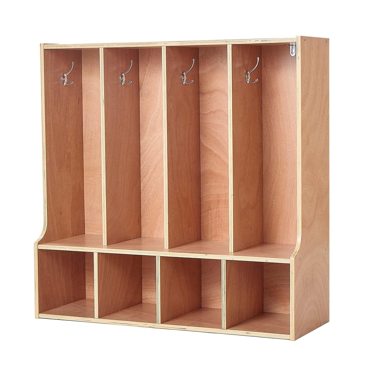 VEVOR 4-Section Coat Locker with Bench, Kids Lockers with 8 Hooks & Non-Slip Mat, Classroom Cubbies for Daycare, Home, Kindergarten- Natural