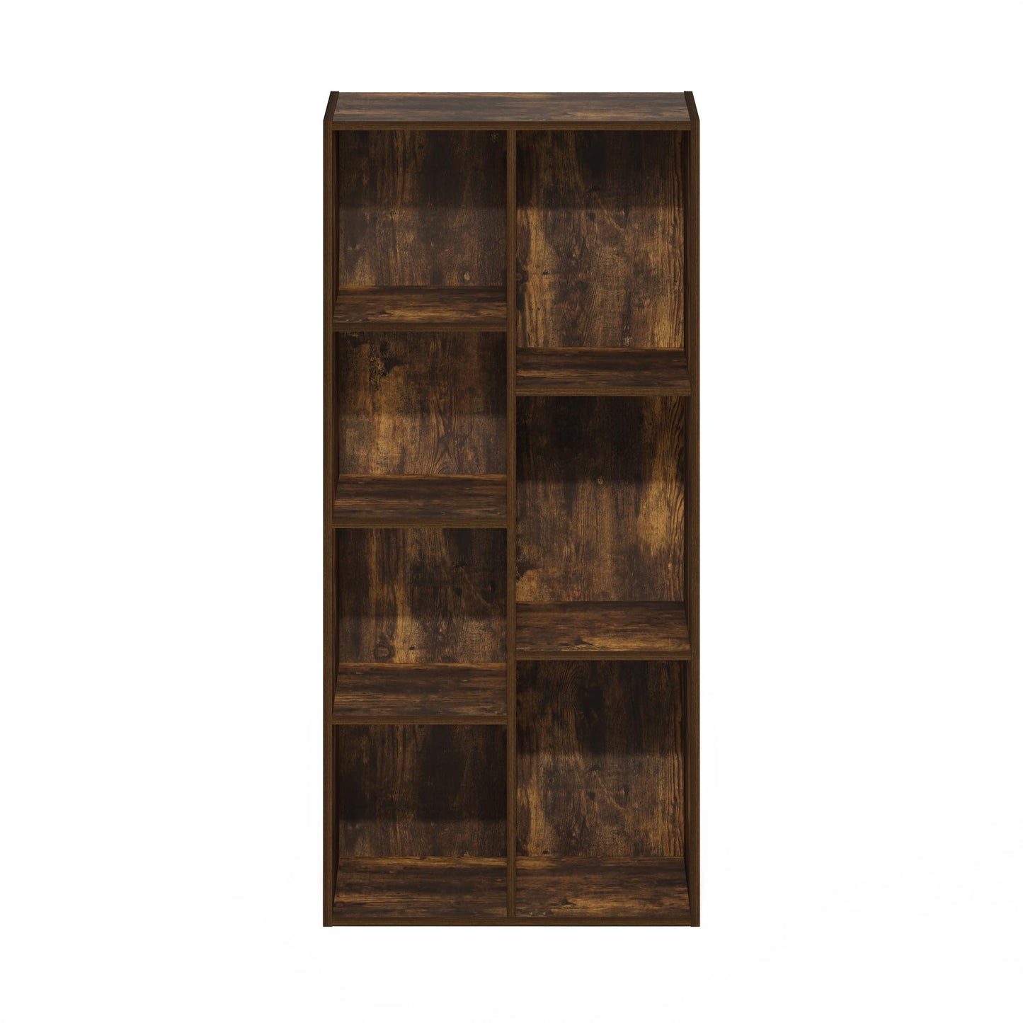 Furinno LUDER Book Shelf, 7-Cube Bookshelf, Bookcase with Open Shelves, 9.4 x 19.5 x 41.7, Easy Assembly, for Living Room, Bedroom, Home Office, Amber Pine