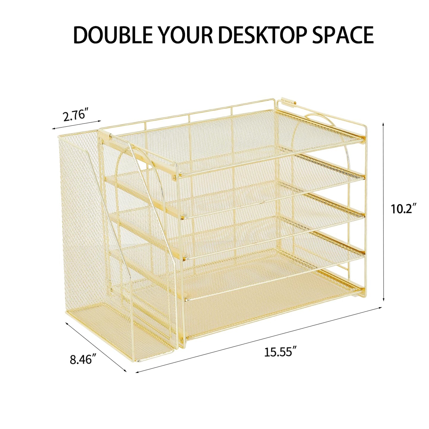 AUPSEN Gold Desk Organizers and Accessories, 5-Tier Desktop Paper File Organizer with Removable File Holder, Desk Accessories & Workspace Organization for Home Office Supplies (Gold)