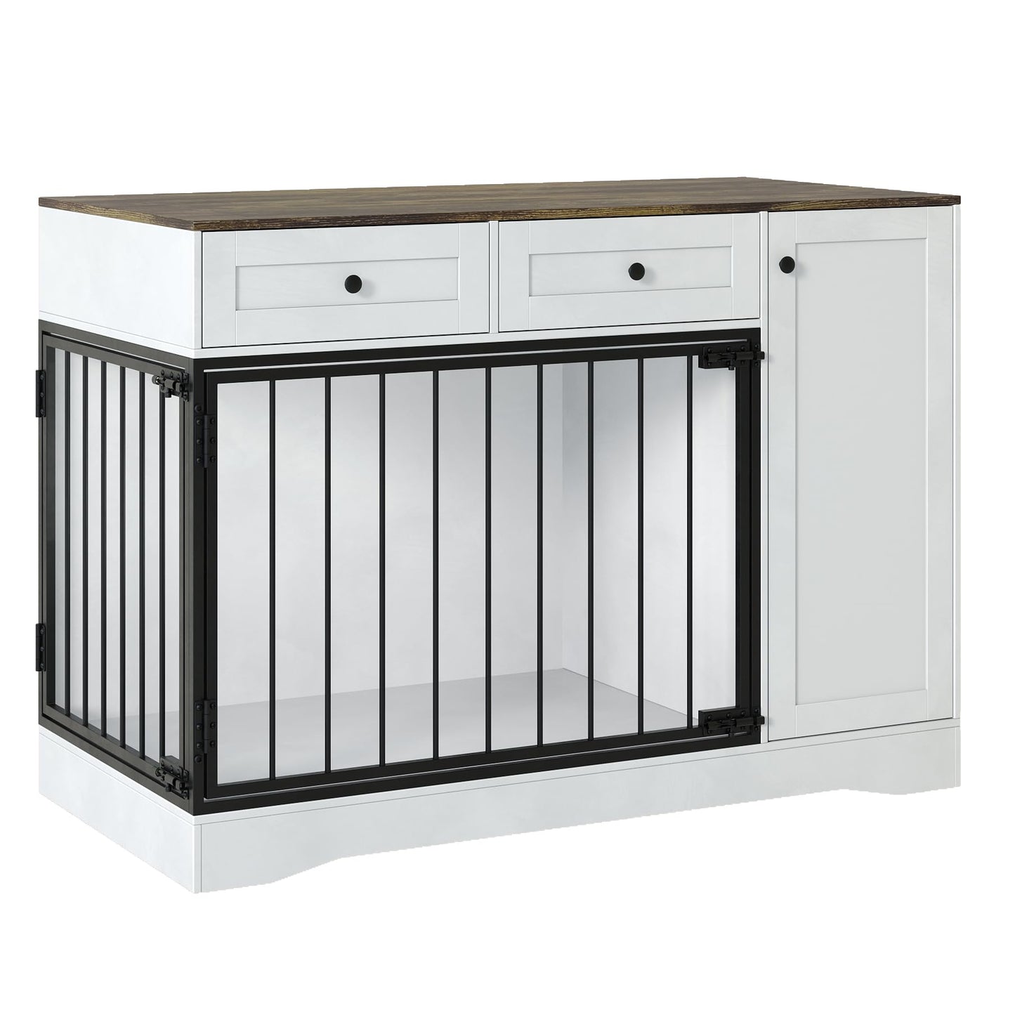47'' Farmhouse Dog Crate Furniture & TV Stand with Double Doors, Modern Indoor Kennel Dog Cage Buffet Cabinet Side End Table with 2 Drawers and Storage Cabinet for Small Medium Dogs Pet House