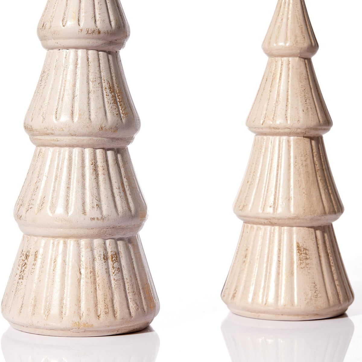 WONDROUS' DECO Wooden Christmas Tree Figurine, Tabletop Pink and Gold Tree Figurine, Set of 2 Desk Centerpieces for Christmas Decor