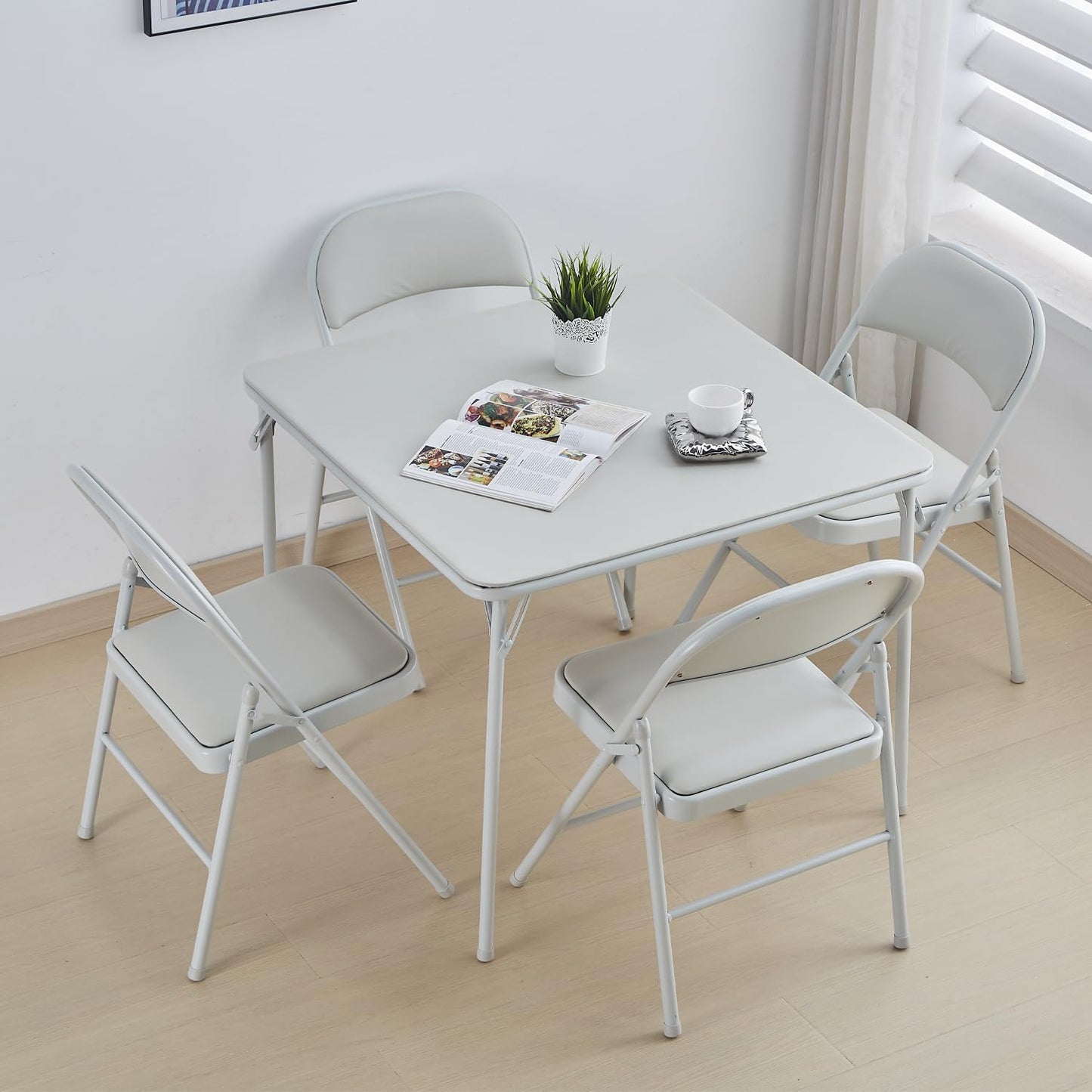 KAIHAOWIN Square Folding Table Vinyl Upholstery Card Table Dining Party Table with Collapsible Legs Portable for Indoor Outdoor-White