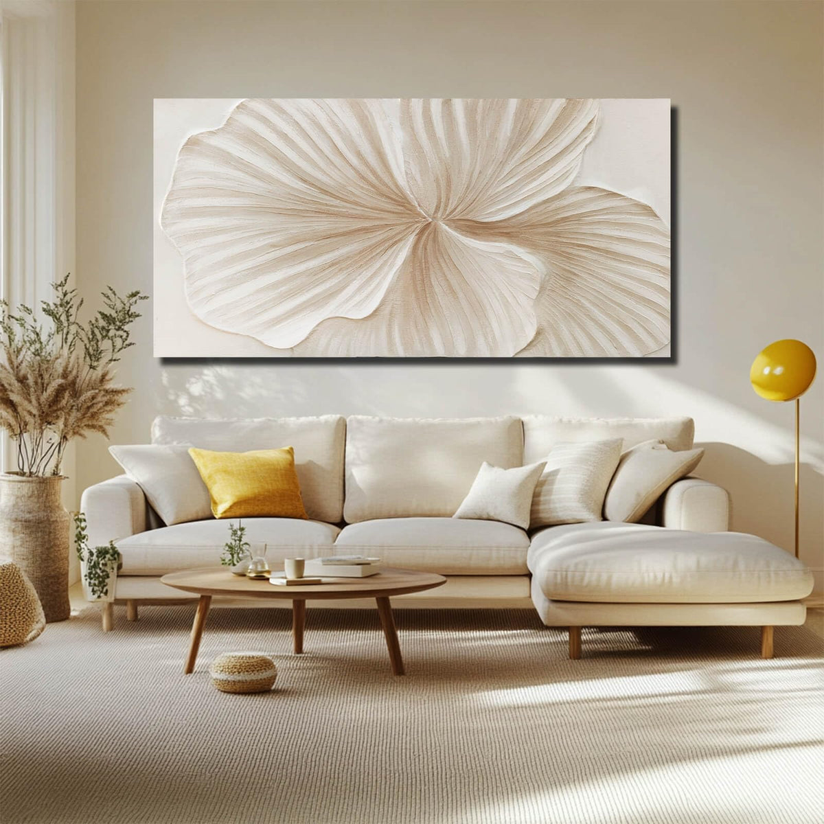 WINKAILIN Flower Wall Art Abstract Floral oil Painting Modern 29x58 White and Gold Large Canvas Artwork Minimalist Decoration for Living Room Bedroom Office Home