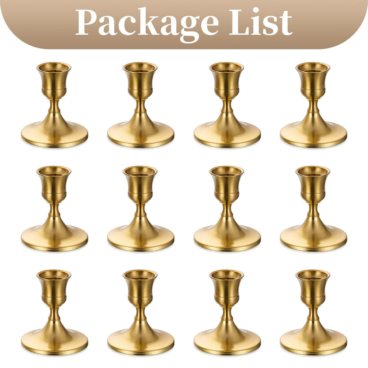 Sziqiqi Candlestick Holders Taper Candle Holders - Gold Candle Stick Candle Holder Bulk Decorative Table Centerpiece for Wedding Reception Christmas Dinner Bridal Showers Party Decor Pack of 12