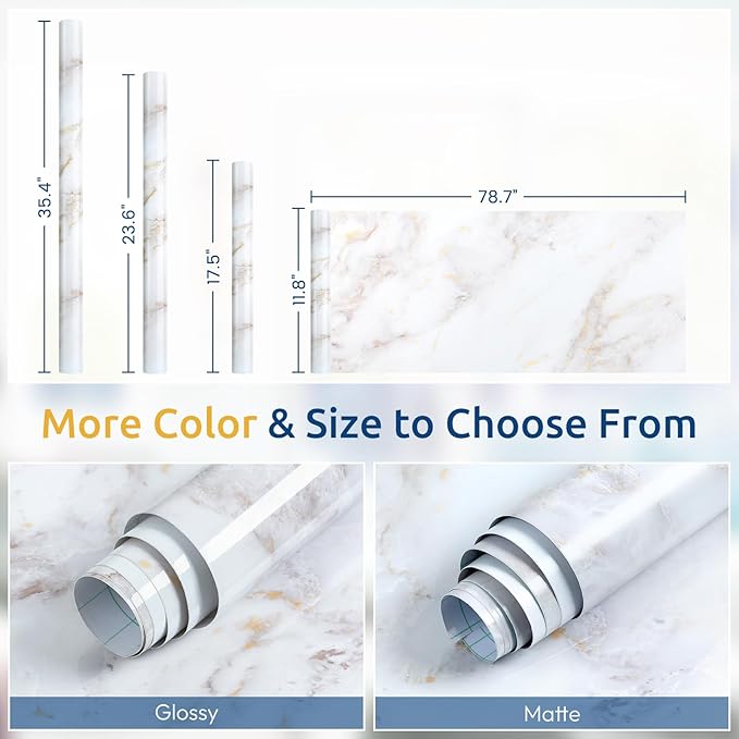 rabbitgoo Glossy Marble Contact Paper Peel and Stick Wallpaper 11.8" x 78.7"