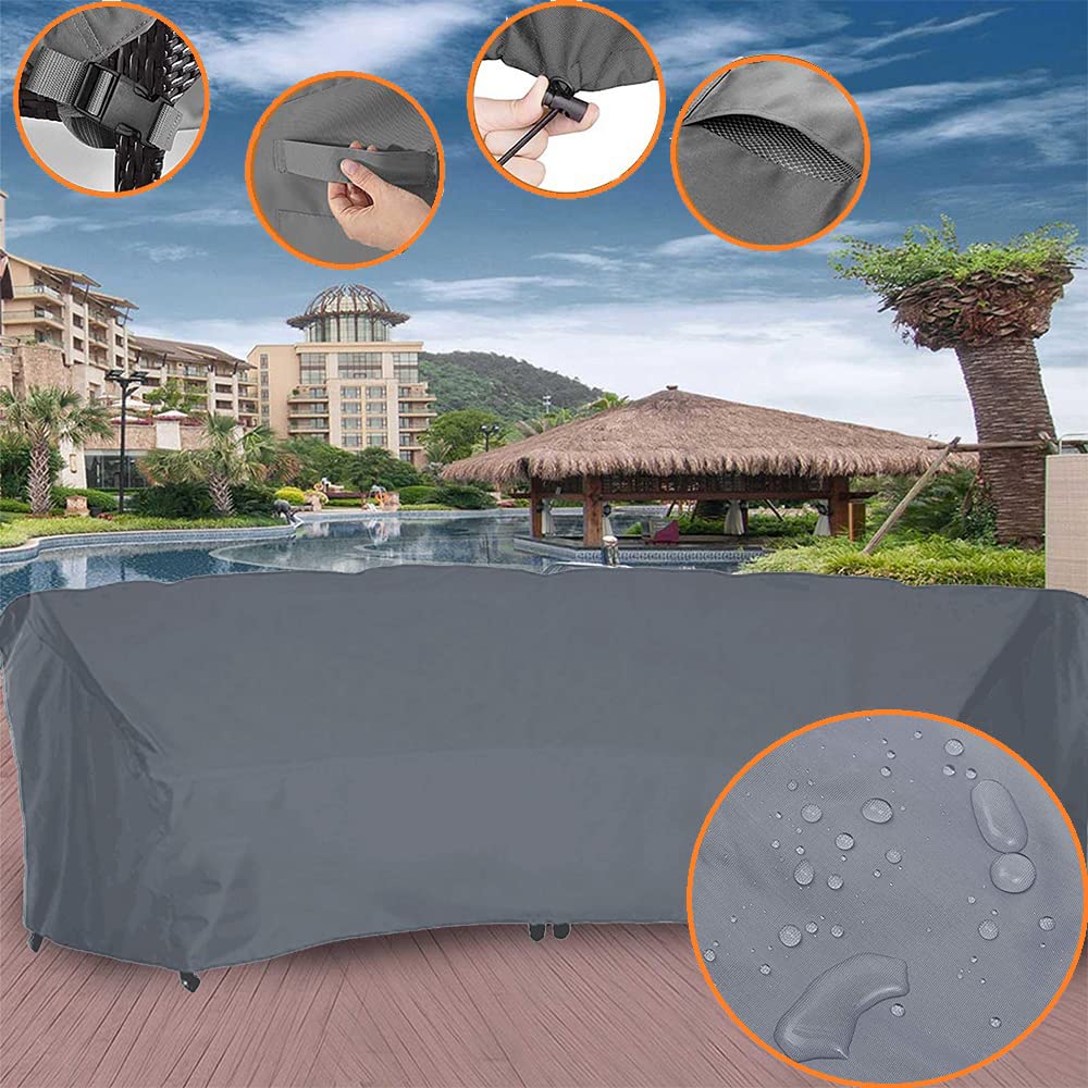 Skyour Patio Sectional Curved Sofa Protector Cover Waterproof Heavy Duty 420D Oxford Outdoor Sectional Curved Couch Sofa Furniture Covers with Windproof Reinforced Buckles (120.08x38.98x35.83in)