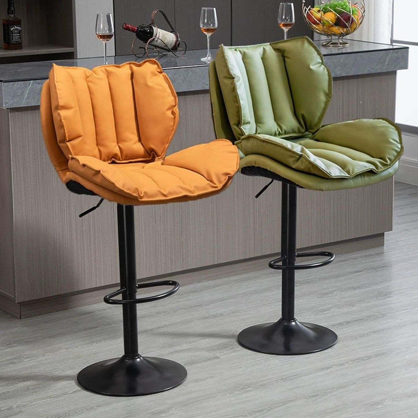 High Top Chairs Swivel Stool with Back Adjustable Height Padded Commercial Tall 23.6-31.5 Inches Airlift for Kitchen Island Dining Office, 1pc.(Brown)