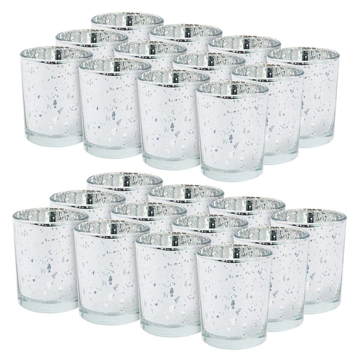 Juvale 24-Pack Silver Mercury Glass Votive Candle Holders - Event & Home Ambience with Tea Lights & Flameless Candles - Glass Votive Holders for Tabletop Displays - 2.6" H x 2.2" W