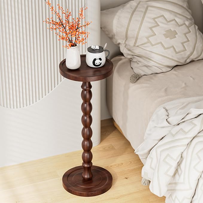 Solid Wood Drink Table, Rubber Wood Small Round Side Table