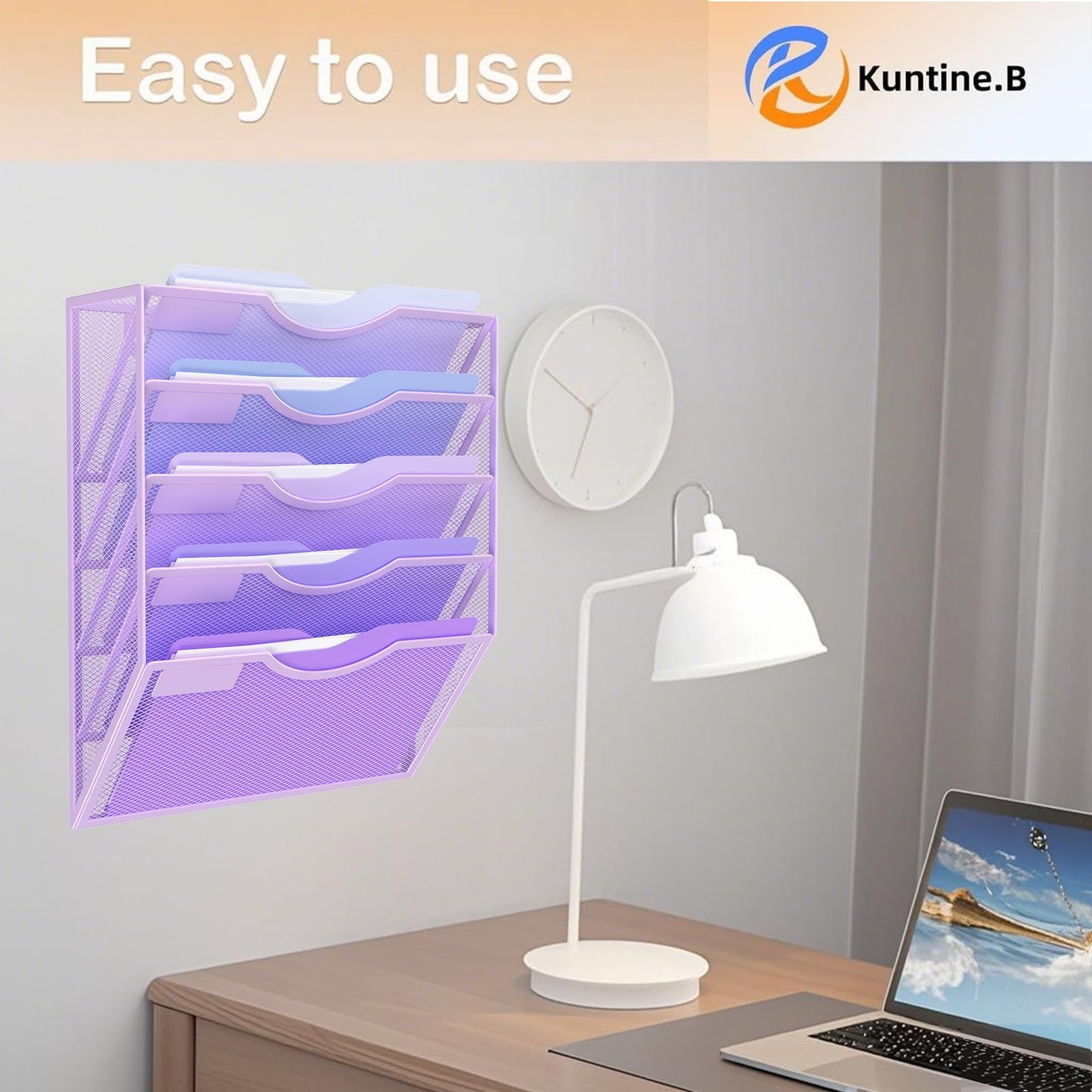 Kuntine.B Wall File Organizer Office Hanging Magazine Holder Wall File Organizer for Office Home (Purple, 5 Tier)