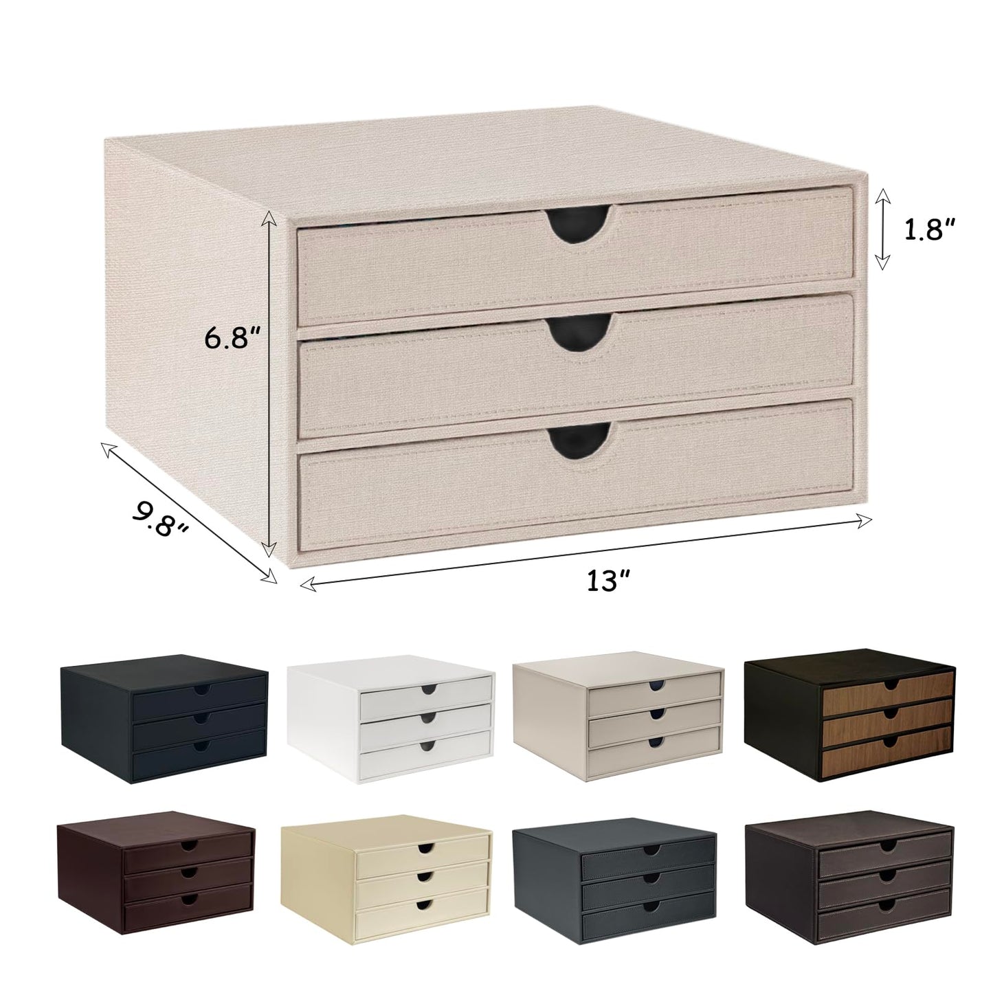 UnionBasic Document Organizer, 3-Drawer File Cabinet Document Storage Box, Office Desktop Filing Organizer, Seashell