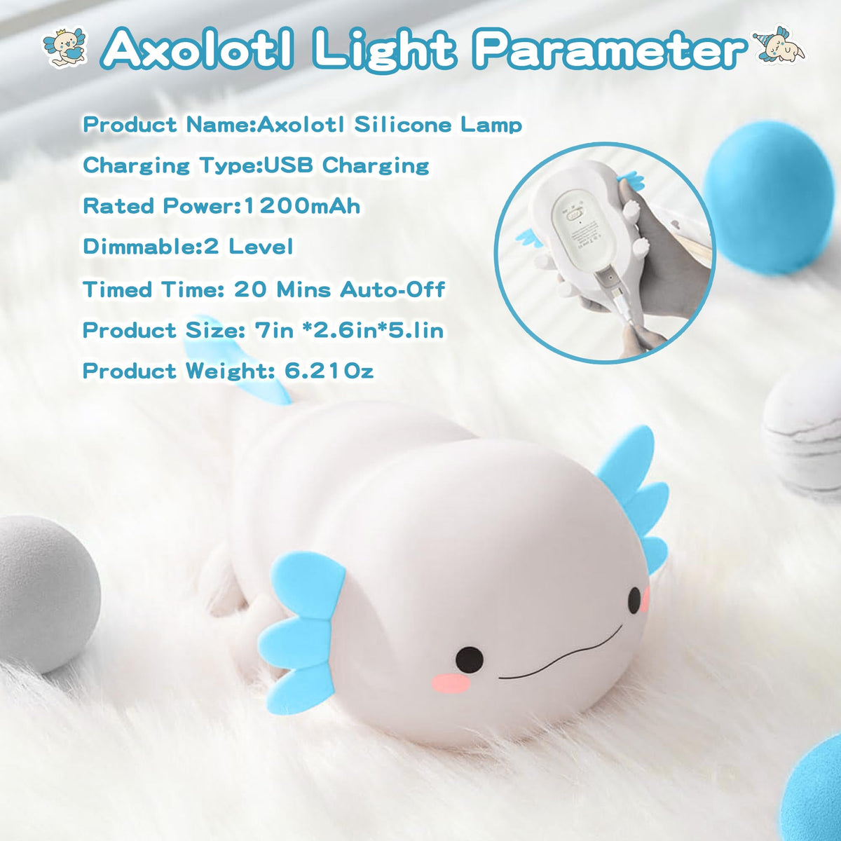 FAMIDUO Axolotl Night Light,Cute Axolotl Lamp,Food Grade Silicone Nursery Nightlight,Rechargeable/Dimmable LED Squishy Novelty Animal Bedside Touch Lamp,Baby Room Decor, Axolotl Gifts for Kids/Boys