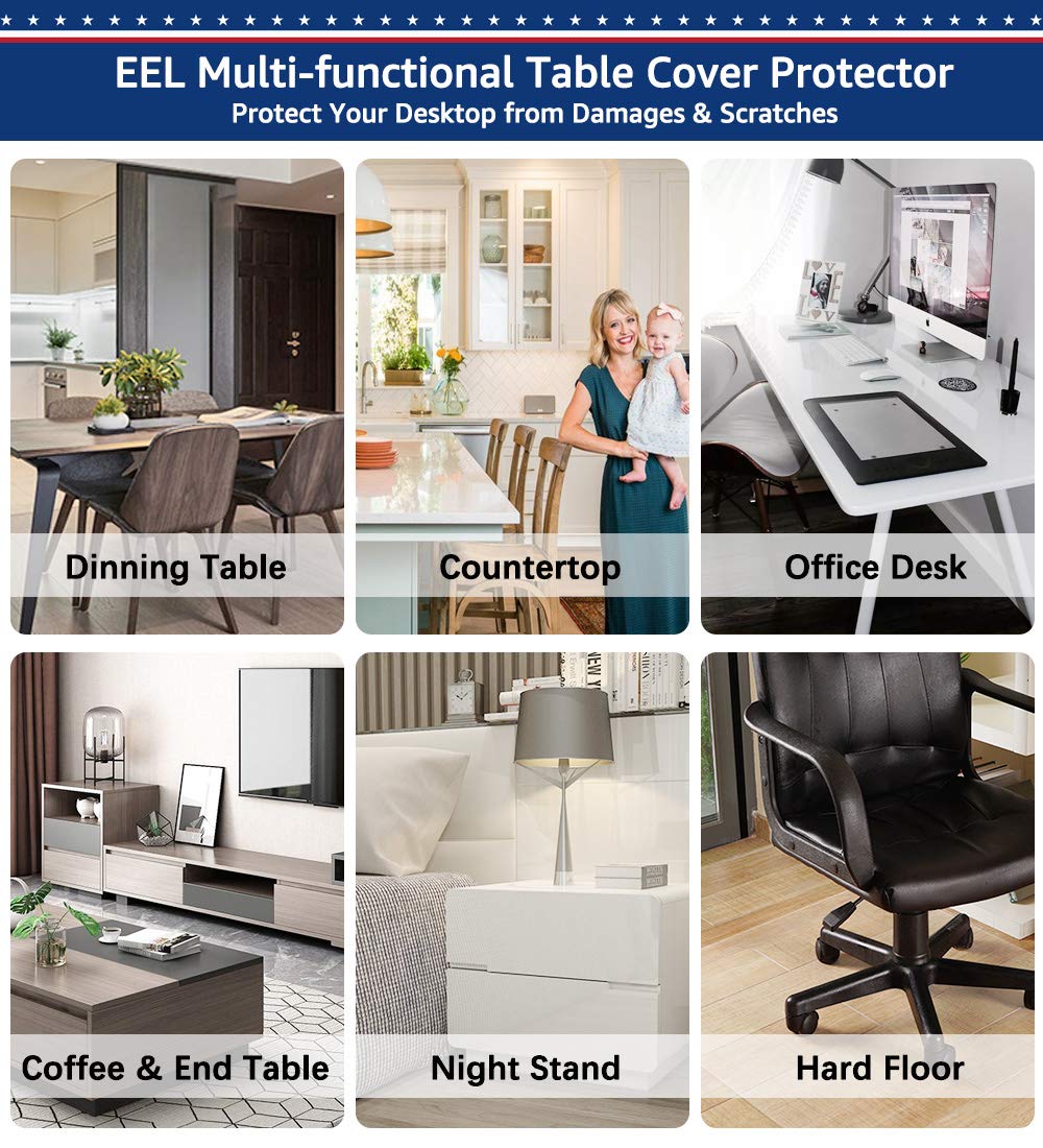 Easy Easy Life Clear Desk Mat Pad 14’’x24’’ Transparent PVC Desk Blotter Plastic Vinyl Desk Pad on Top of Desks Waterproof Writing Desk Pad Table Cover Protector Mat with Mouse Pad for Office Desktop