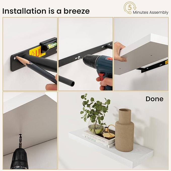 Fun Memories Floating Shelves for Wall, 72 Inch Long Set of 2 Rustic Wood Wall
