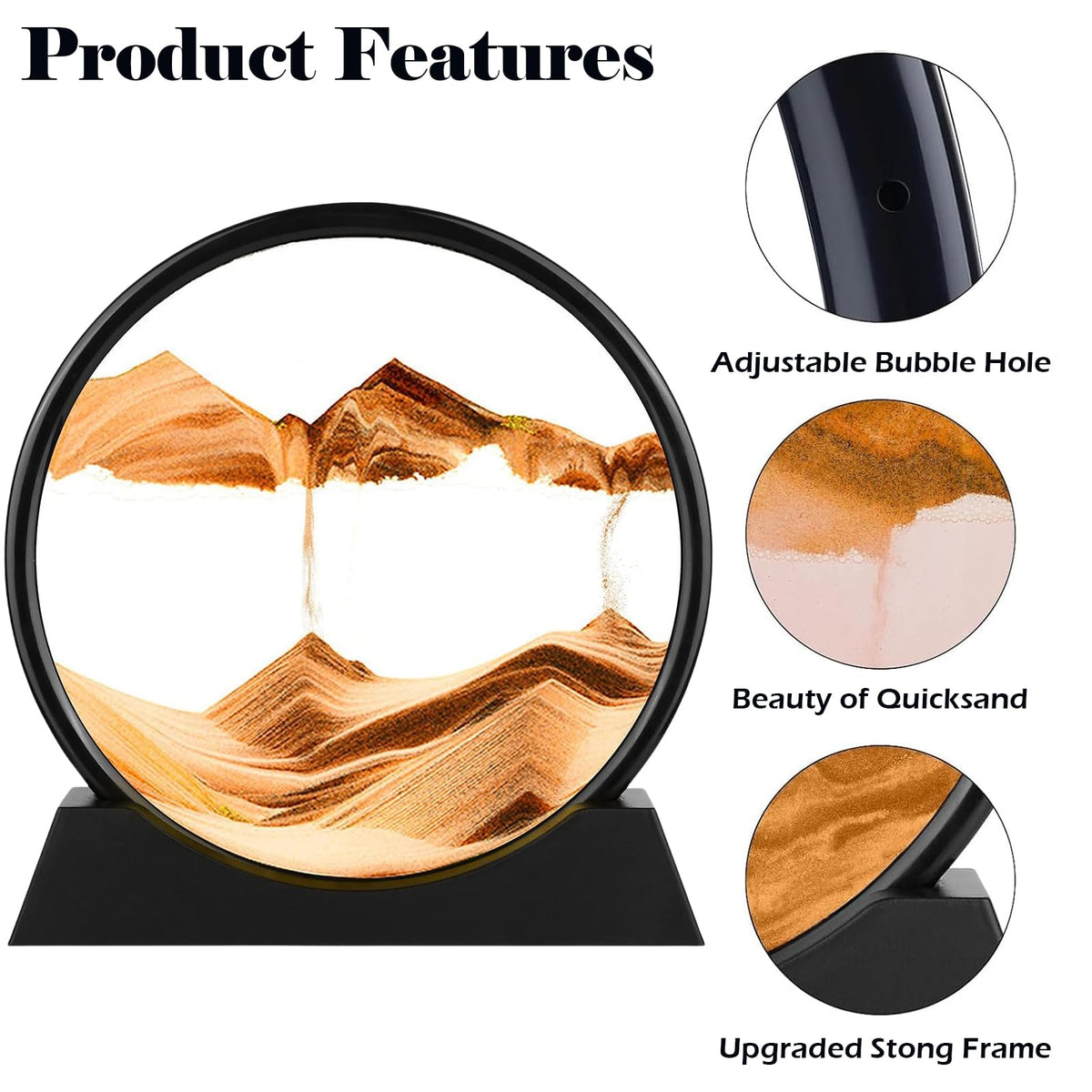 GEKETY Moving Sand Art Picture - Round Glass 3D Deep Sea Sandscape - 3D Quicksand Painting Decor - Relaxing Home Decoration Desk Figurine for Office, Home, Desk, Mantle, Bookshelf - (Yellow, 12 in)