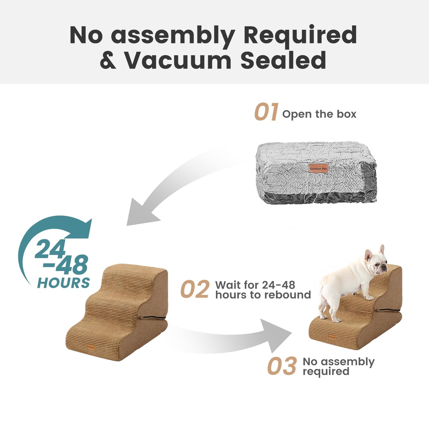 Gardner Pet Dog Stairs for Small Dogs 19.7" H, 4-Step Brown Curved Pet Stairs, Dog Steps for High Bed (18-24 in), Couch with Durable Non-Slip Waterproof Fabric Cover and CertiPUR-US Certified Foam