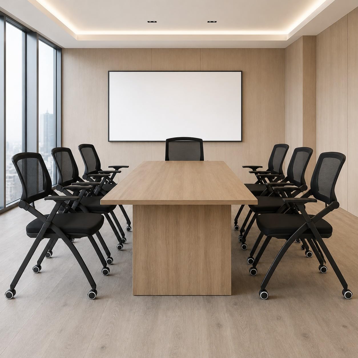 ENCASED Stackable Conference Room Chairs with Wheels, Folding Office Guest Chairs with Mesh Back and Padded Seat - 10 Pack