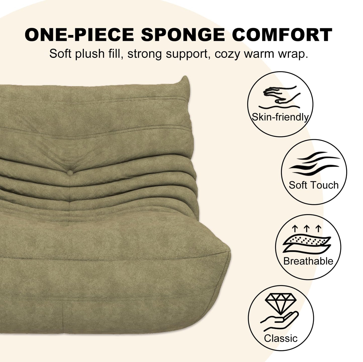 Bean Bag Chair for Adults, Bean Bag Sofa - Adult Size with Soft Waterproof Fabric for Living Room, Apartments, Reading Corner, Gaming, and Movie Venue (Olive Green)