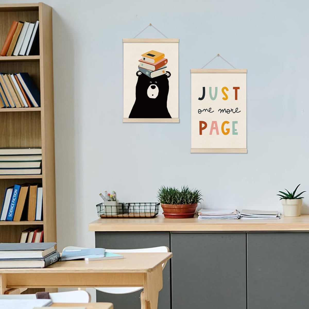 DOI-LANEE Reading Corner Decor for Classroom, 2 PCS Reading Wall Art, Nursery Posters Hanger Frame, Cute Classroom Decor 16x12 Inch, Learning Canvas Wall Art Playroom