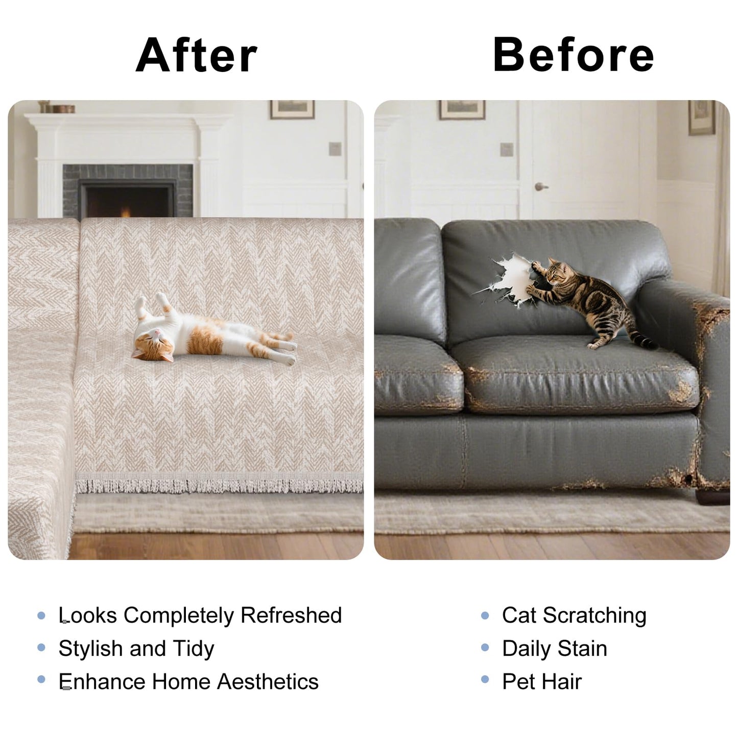 SYJOVIA Sectional Couch Covers L Shaped Sofa Cover Blanket 2 Pieces 1OO% Waterproof Couch Cover for Dogs Pets Washable Chenille Sofa Slipovers 71"x118" + 71"x134" (XX-Large, Khaki Wave)