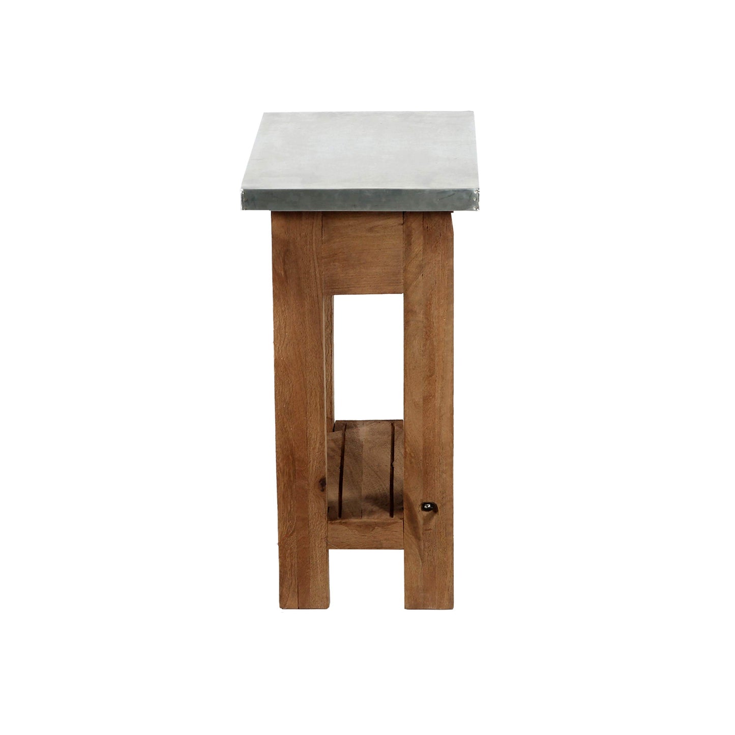 Millwork End Table with Steel Top – Rustic Industrial Narrow Side Table with Lower Shelf and Crossbar Accent – Small Space Accent Table for Living Room, Bedroom, Office by Alaterre Furniture