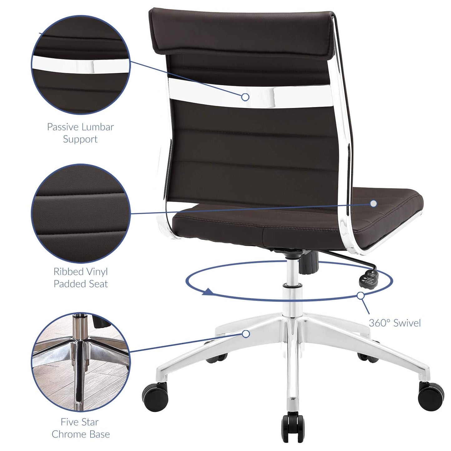Modway Jive Ribbed Armless Mid Back Swivel Conference Chair In Brown