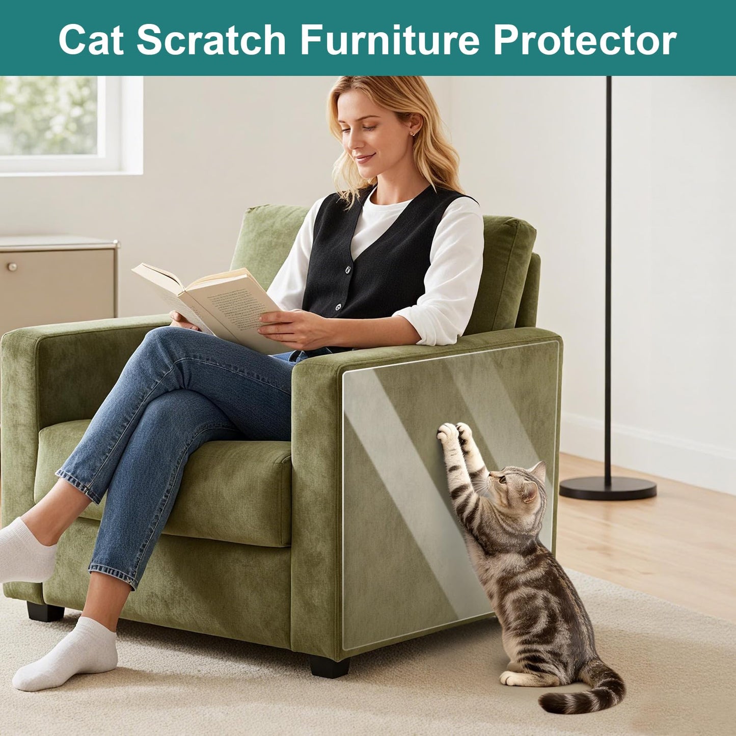 SZTCECDM Cat Couch Protector, Transparent Anti Scratch Furniture Protector, Self-Adhesive & Waterproof Tape, Shields Couches, Sofas, Chairs from Cat Claws & Damage(200in x 16in)