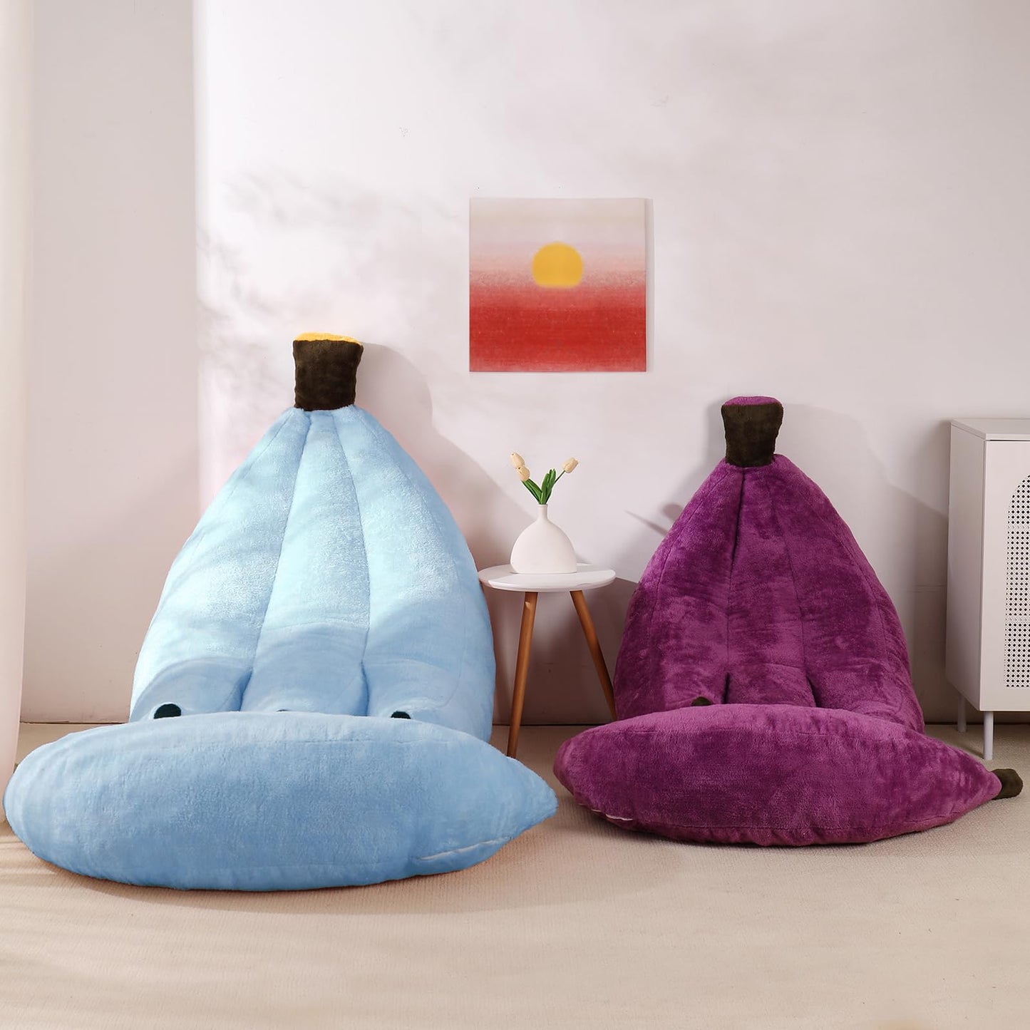 IEVENW Banana Bean Bag Chair with Ottoman, Floor Sofa Bed with Footrest, Comfy Convertible Lounger for Adults, Plush Couch for Bedroom, Living Room or Dorm, L-SkyBlue
